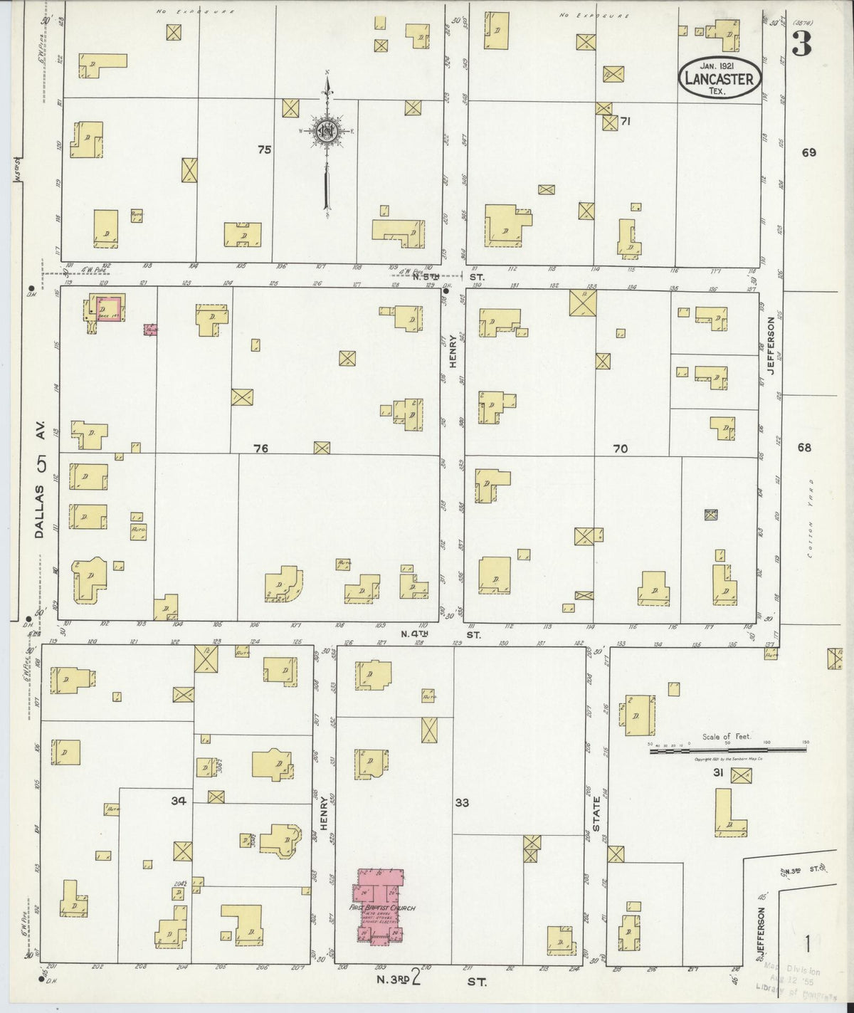 Sanborn Fire Insurance Map from Lancaster, Dallas County, Texas (1921), Sheet #0003 - Complete Map Set gallery image, historic Sanborn map, vintage wall art, Texas Texas