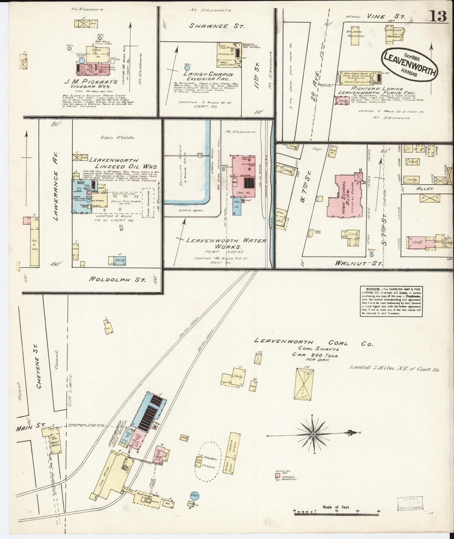 Sanborn Fire Insurance Map from Leavenworth, Leavenworth County, Kansas (1883), Sheet #0013 - Complete Map Set gallery image, historic Sanborn map, vintage wall art, Kansas Kansas