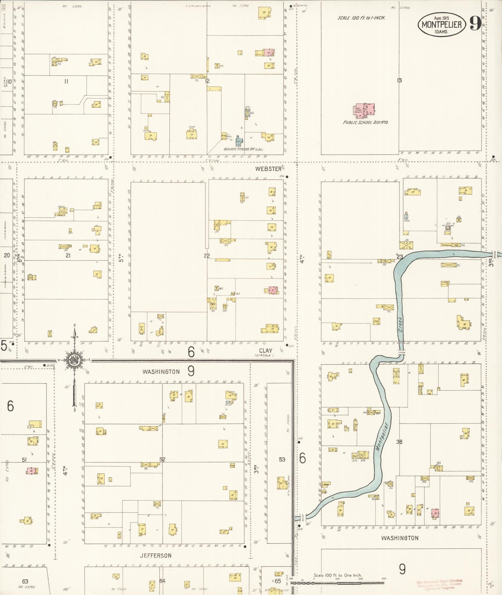 Sanborn Fire Insurance Map from Montpelier, Bear Lake County, Idaho (1915), Sheet #0009 - Historic Sanborn Fire Insurance Map Print, vintage old map wall art, antique decor, genealogy gift, Idaho Idaho map