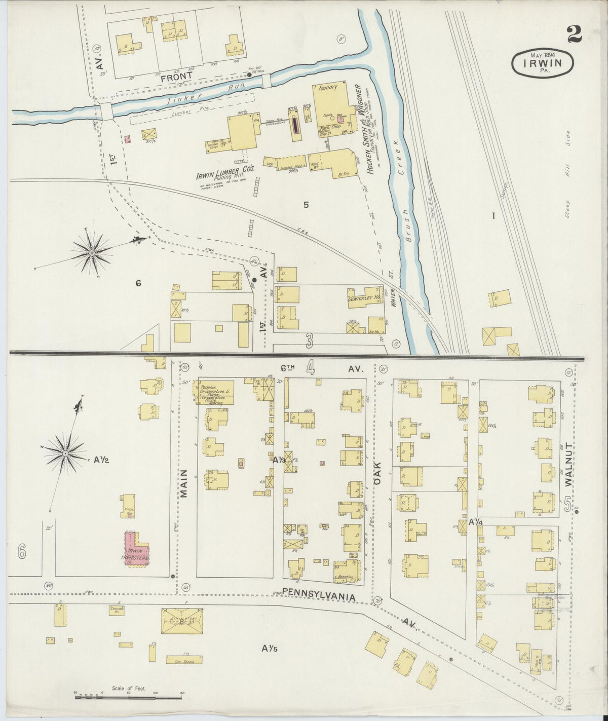 Sanborn Fire Insurance Map from Irwin, Westmoreland County, Pennsylvania (1894), Sheet #0002 - Complete Map Set gallery image, historic Sanborn map, vintage wall art, Pennsylvania Pennsylvania