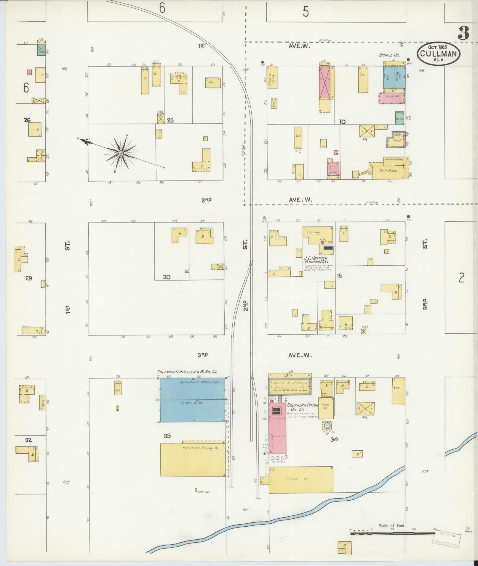 Sanborn Fire Insurance Map from Cullman, Cullman County, Alabama (1905), Sheet #0003 - Historic Sanborn Fire Insurance Map Print, vintage old map wall art, antique decor, genealogy gift, Alabama Alabama map