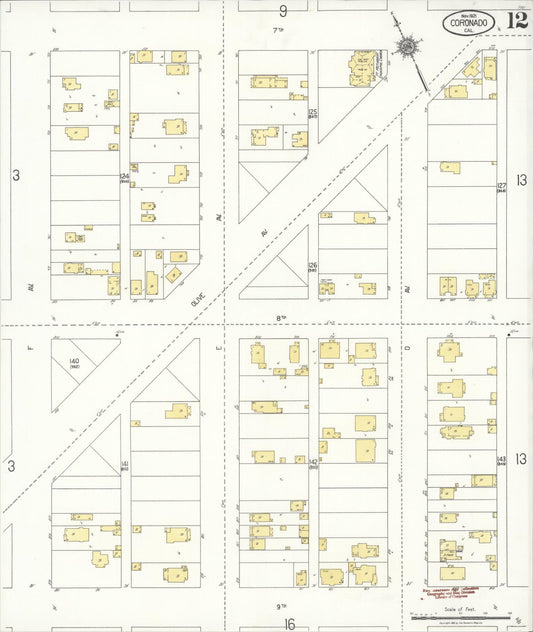 Sanborn Fire Insurance Map from Coronado, San Diego County, California (1921), Sheet #0012 - Historic Sanborn Fire Insurance Map Print, vintage old map wall art, antique decor, genealogy gift, California California map