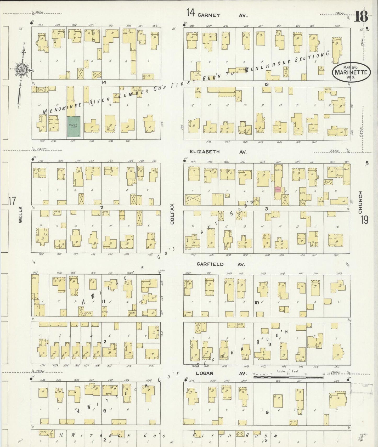 Sanborn Fire Insurance Map from Marinette, Marinette County, Wisconsin (1910), Sheet #0018 - Complete Map Set gallery image, historic Sanborn map, vintage wall art, Wisconsin Wisconsin