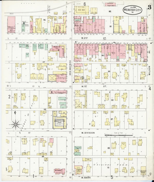 Sanborn Fire Insurance Map from Webster City, Hamilton County, Iowa (1896), Sheet #0003 - Historic Sanborn Fire Insurance Map Print, vintage old map wall art