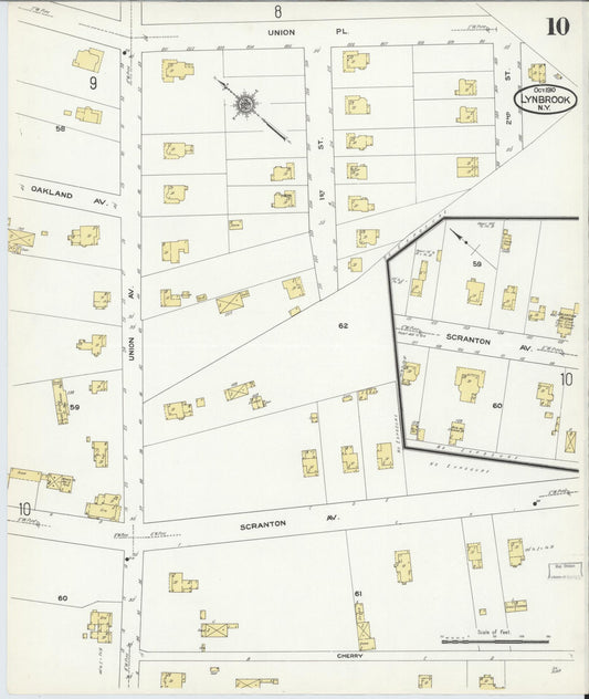 Sanborn Fire Insurance Map from Lynbrook, Nassau County, New York (1910), Sheet #0010 - Historic Sanborn Fire Insurance Map Print, vintage old map wall art, antique decor, genealogy gift, New York New York map