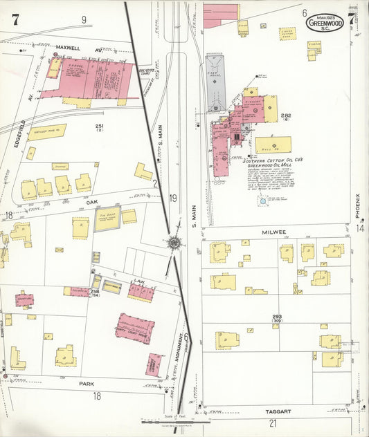 Sanborn Fire Insurance Map from Greenwood, Greenwood County, South Carolina (1923), Sheet #0007 - Historic Sanborn Fire Insurance Map Print, vintage old map wall art, antique decor, genealogy gift, South Carolina South Carolina map