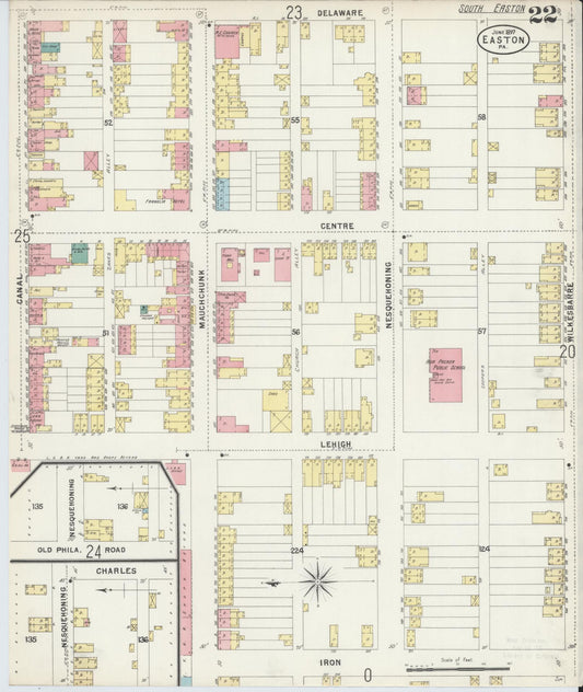 Sanborn Fire Insurance Map from Easton, Northampton County, Pennsylvania (1897), Sheet #0022 - Historic Sanborn Fire Insurance Map Print, vintage old map wall art, antique decor, genealogy gift, Pennsylvania Pennsylvania map