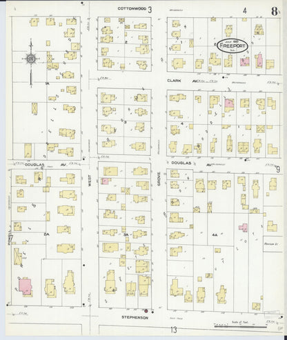Sanborn Fire Insurance Map from Freeport, Stephenson County, Illinois (1910), Sheet #0008 - Historic Sanborn Fire Insurance Map Print, vintage old map wall art, antique decor, genealogy gift, Illinois Illinois map