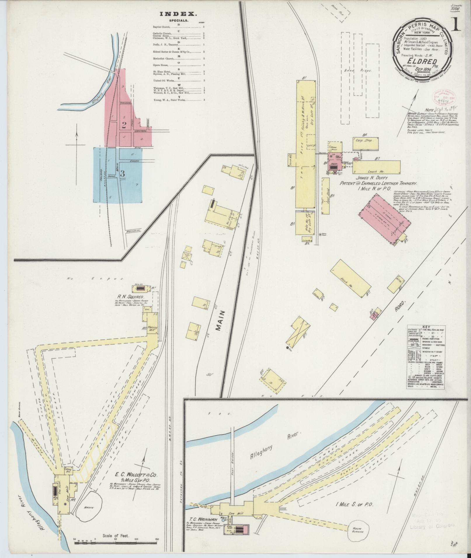 Sanborn Fire Insurance Map from Eldred, McKean County, Pennsylvania (1894), Sheet #0001 - Historic Sanborn Fire Insurance Map Print, vintage old map wall art, antique decor, genealogy gift, Pennsylvania Pennsylvania map