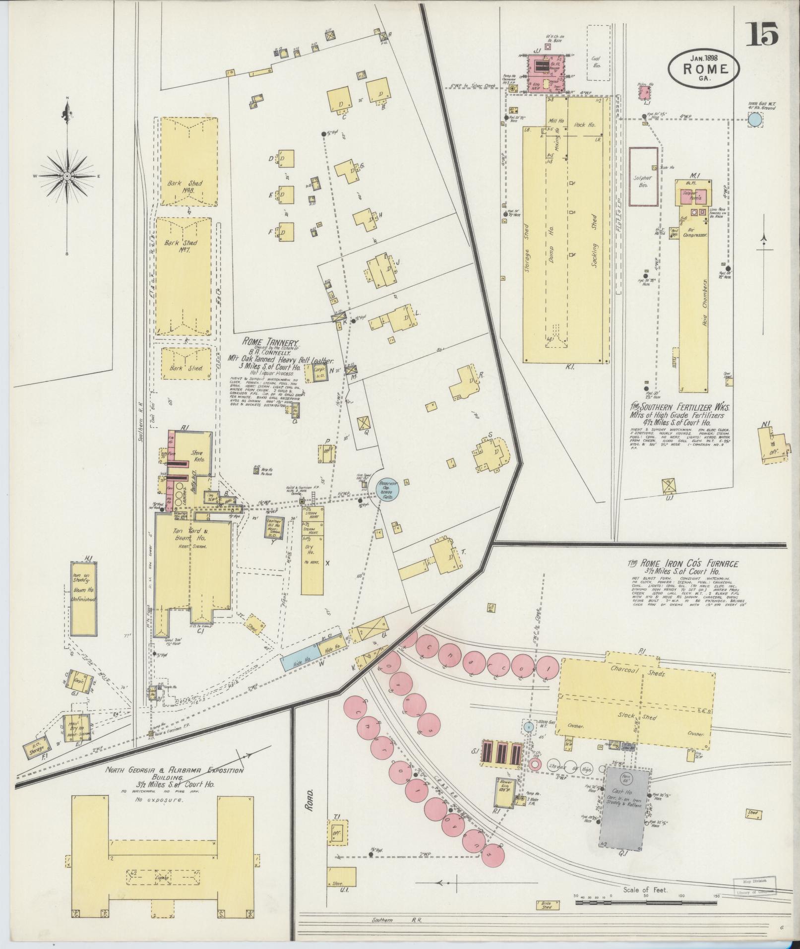 Sanborn Fire Insurance Map from Rome, Floyd County, Georgia (1898), Sheet #0015 - Historic Sanborn Fire Insurance Map Print, vintage old map wall art, antique decor, genealogy gift, Georgia Georgia map