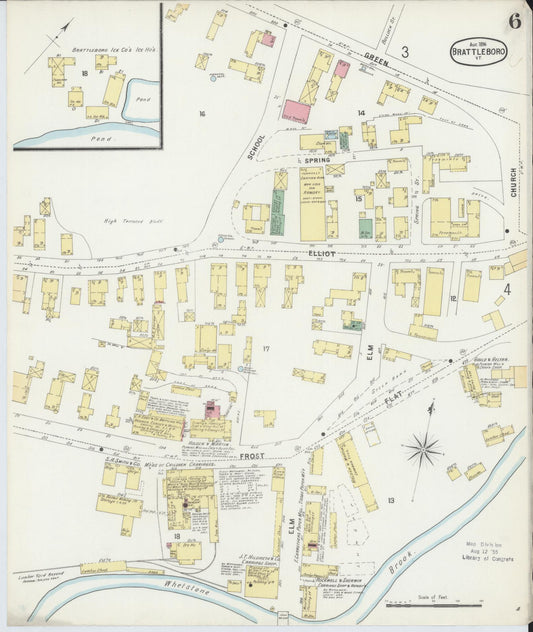 Sanborn Fire Insurance Map from Brattleboro, Windham County, Vermont (1896), Sheet #0006 - Historic Sanborn Fire Insurance Map Print, vintage old map wall art, antique decor, genealogy gift, Vermont Vermont map