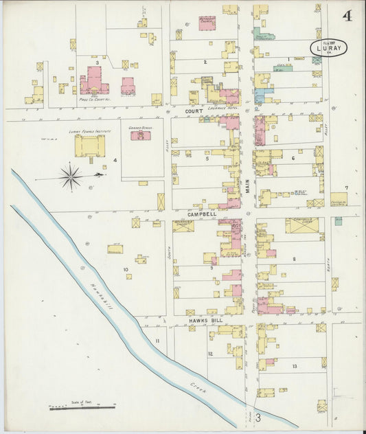 Sanborn Fire Insurance Map from Luray, Page County, Virginia (1897), Sheet #0004 - Historic Sanborn Fire Insurance Map Print, vintage old map wall art, antique decor, genealogy gift, Virginia Virginia map