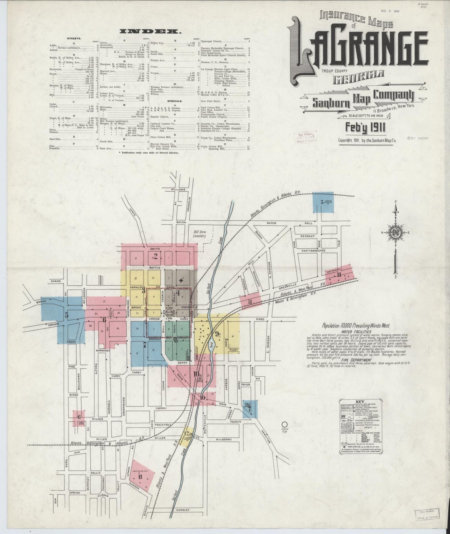 Sanborn Fire Insurance Map from La Grange, Troup County, Georgia (1911), Sheet #0001 - Complete Map Set gallery image, historic Sanborn map, vintage wall art, Georgia Georgia