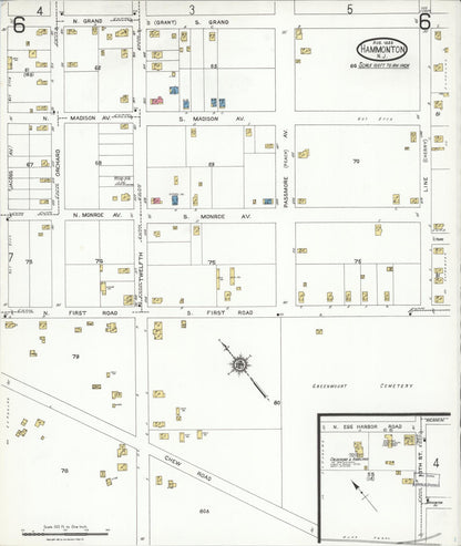 Sanborn Fire Insurance Map from Hammonton, Atlantic County, New Jersey (1923), Sheet #0006 - Historic Sanborn Fire Insurance Map Print, vintage old map wall art, antique decor, genealogy gift, New Jersey New Jersey map
