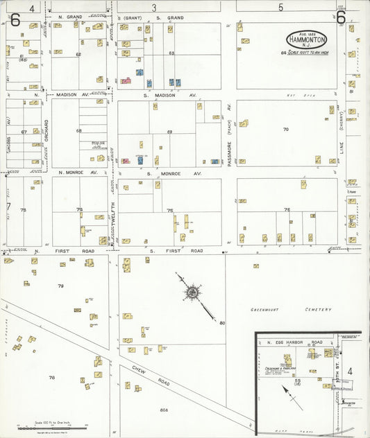Sanborn Fire Insurance Map from Hammonton, Atlantic County, New Jersey (1923), Sheet #0006 - Historic Sanborn Fire Insurance Map Print, vintage old map wall art, antique decor, genealogy gift, New Jersey New Jersey map