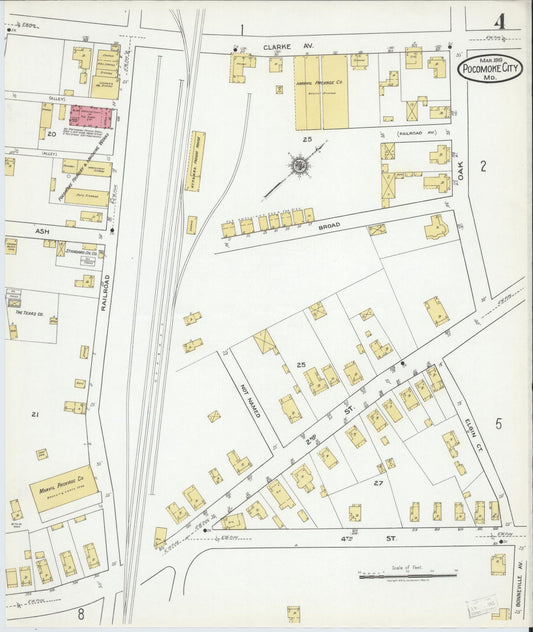 Sanborn Fire Insurance Map from Pocomoke City, Worcester County, Maryland (1919), Sheet #0004 - Historic Sanborn Fire Insurance Map Print, vintage old map wall art