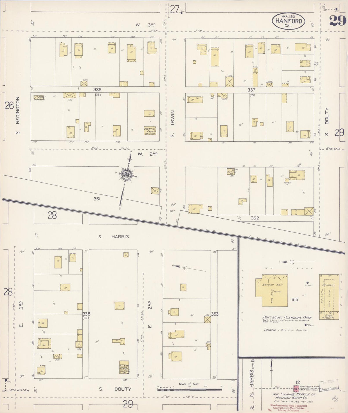 Sanborn Fire Insurance Map from Hanford, Kings County, California (1913), Sheet #0029 - Complete Map Set gallery image, historic Sanborn map, vintage wall art, California California
