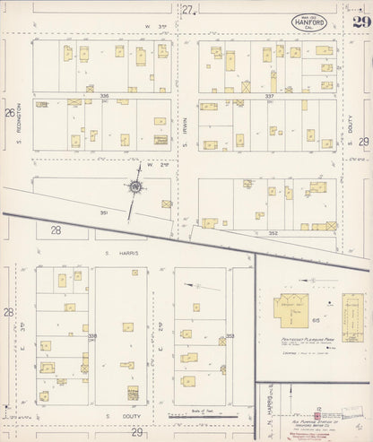 Sanborn Fire Insurance Map from Hanford, Kings County, California (1913), Sheet #0029 - Complete Map Set gallery image, historic Sanborn map, vintage wall art, California California