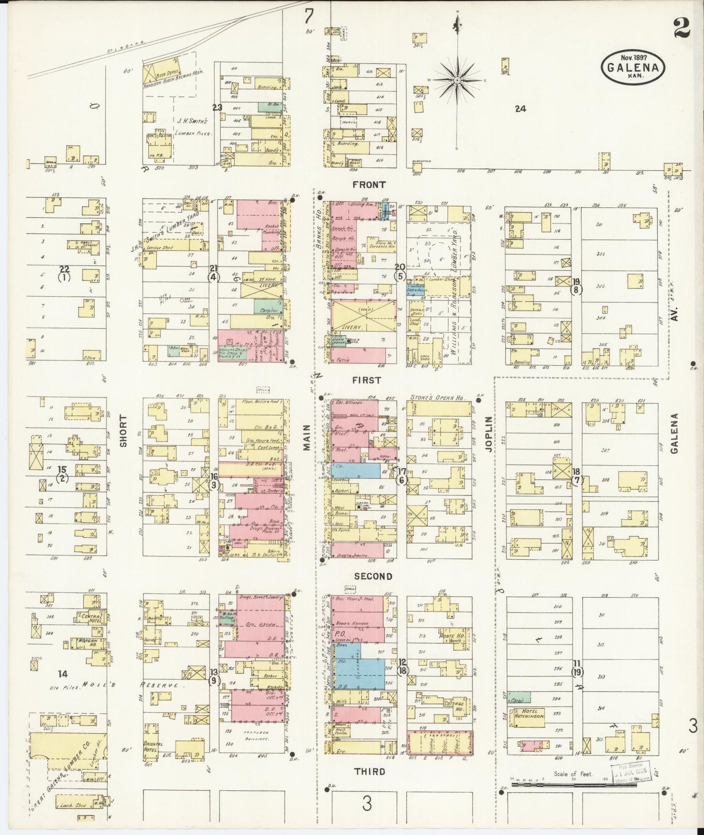 Sanborn Fire Insurance Map from Galena, Cherokee County, Kansas (1897), Sheet #0002 - Historic Sanborn Fire Insurance Map Print, vintage old map wall art, antique decor, genealogy gift, Kansas Kansas map