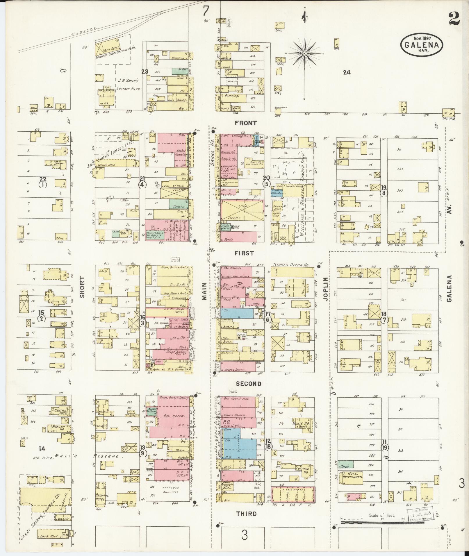 Sanborn Fire Insurance Map from Galena, Cherokee County, Kansas (1897), Sheet #0002 - Historic Sanborn Fire Insurance Map Print, vintage old map wall art, antique decor, genealogy gift, Kansas Kansas map