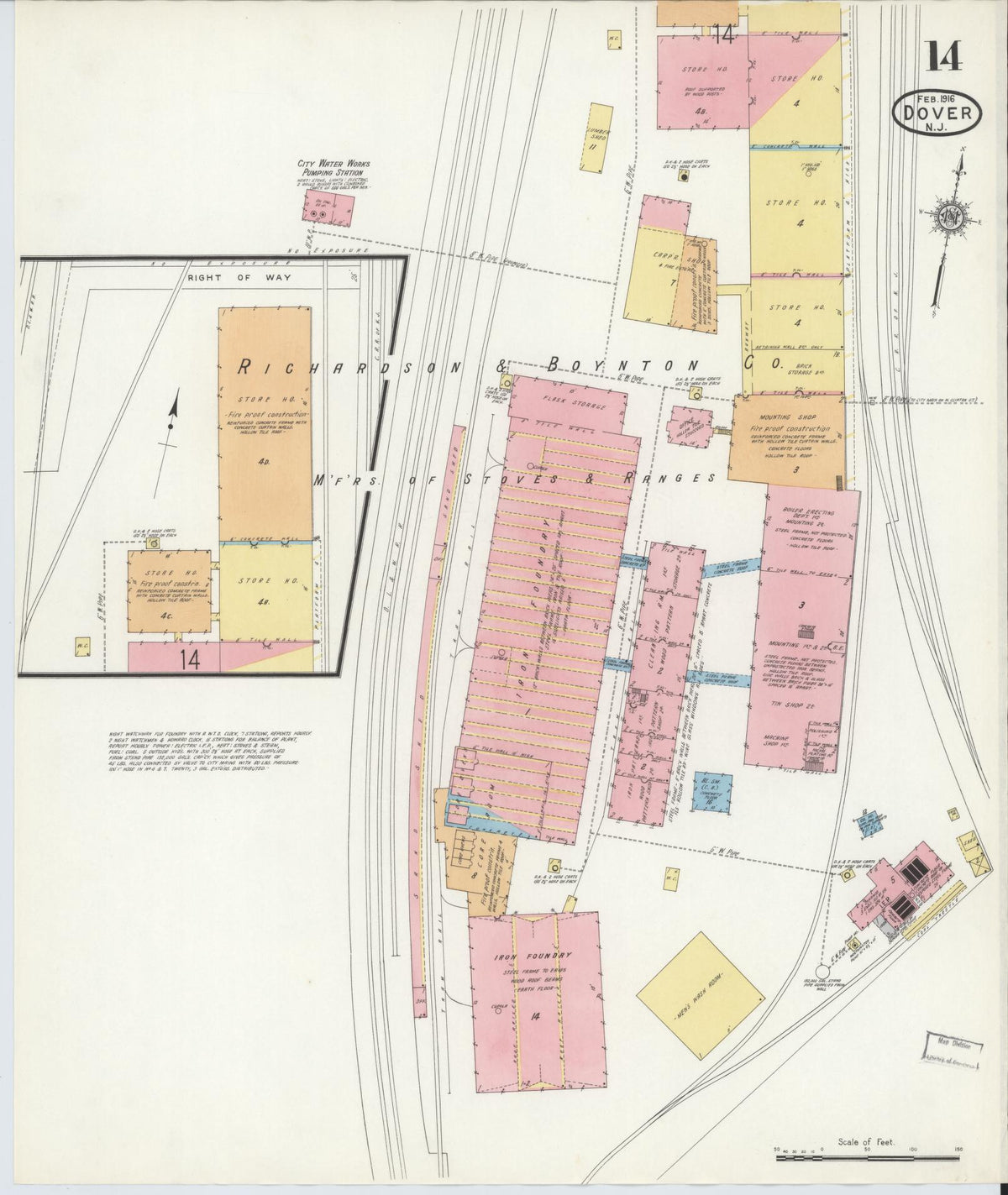 Sanborn Fire Insurance Map from Dover, Morris County, New Jersey (1916), Sheet #0014 - Complete Map Set gallery image, historic Sanborn map, vintage wall art, New Jersey New Jersey