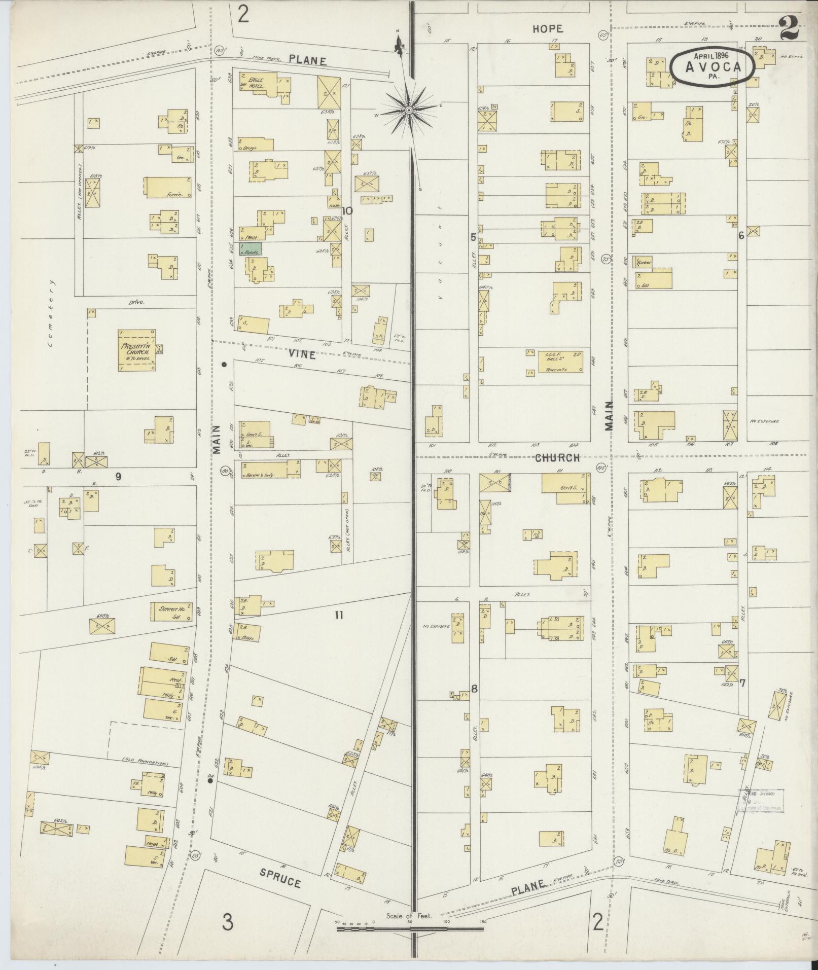 Sanborn Fire Insurance Map from Avoca, Luzerne County, Pennsylvania (1896), Sheet #0002 - Historic Sanborn Fire Insurance Map Print, vintage old map wall art, antique decor, genealogy gift, Pennsylvania Pennsylvania map