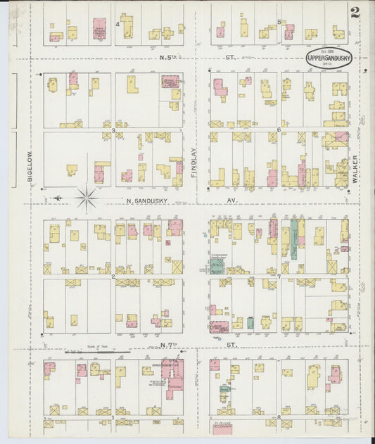 Sanborn Fire Insurance Map from Upper Sandusky, Wyandot County, Ohio (1892), Sheet #0002 - Historic Sanborn Fire Insurance Map Print, vintage old map wall art, antique decor, genealogy gift, Ohio Ohio map