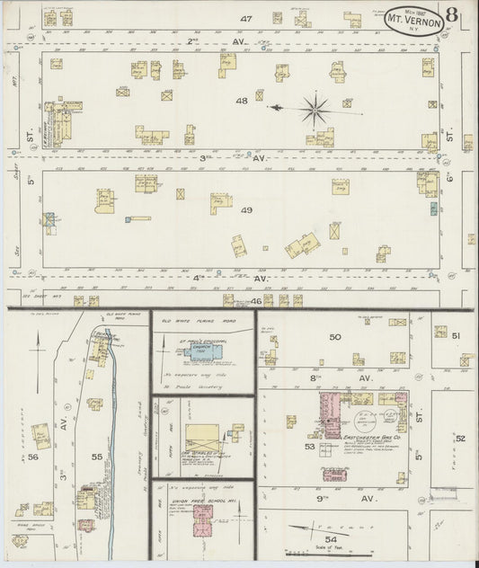 Sanborn Fire Insurance Map from Mount Vernon, Westchester County, New York (1887), Sheet #0008 - Historic Sanborn Fire Insurance Map Print, vintage old map wall art, antique decor, genealogy gift, New York New York map