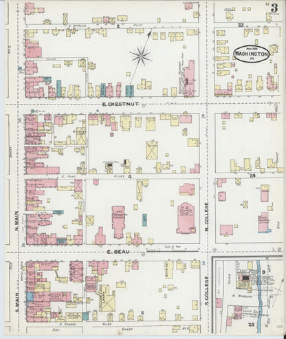 Sanborn Fire Insurance Map from Washington, Washington County, Pennsylvania (1891), Sheet #0003 - Historic Sanborn Fire Insurance Map Print, vintage old map wall art, antique decor, genealogy gift, Pennsylvania Pennsylvania map