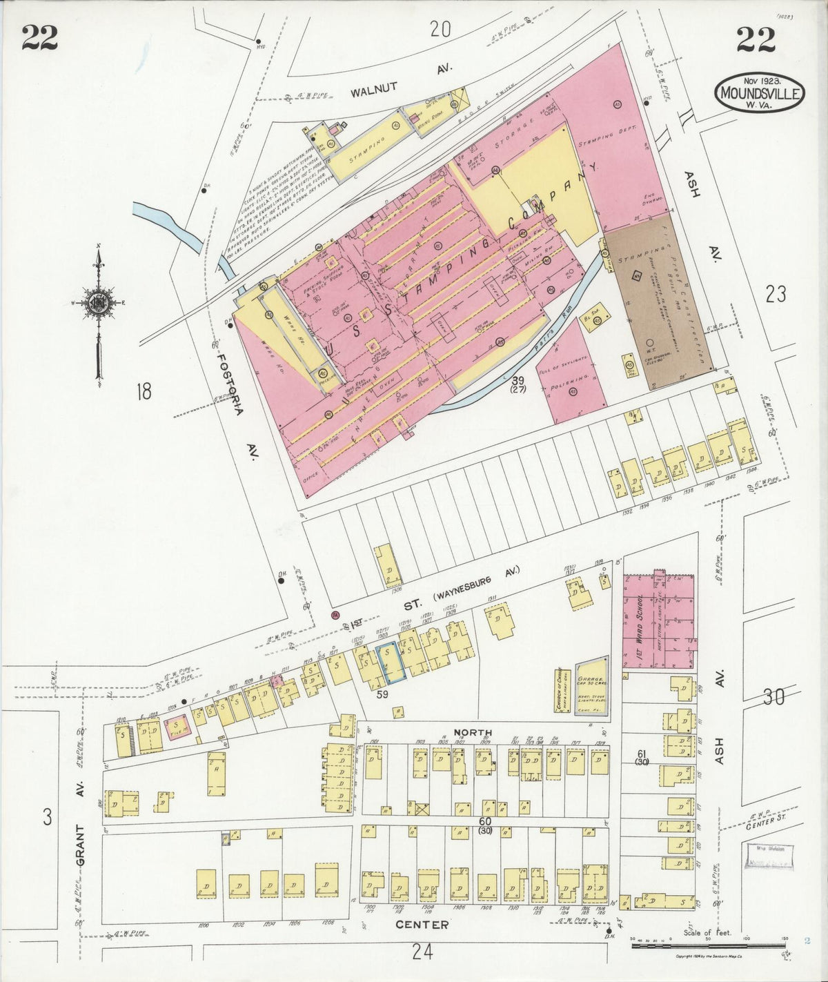 Sanborn Fire Insurance Map from Moundsville, Marshall County, West Virginia (1923), Sheet #0022 - Complete Map Set gallery image, historic Sanborn map, vintage wall art, West Virginia West Virginia
