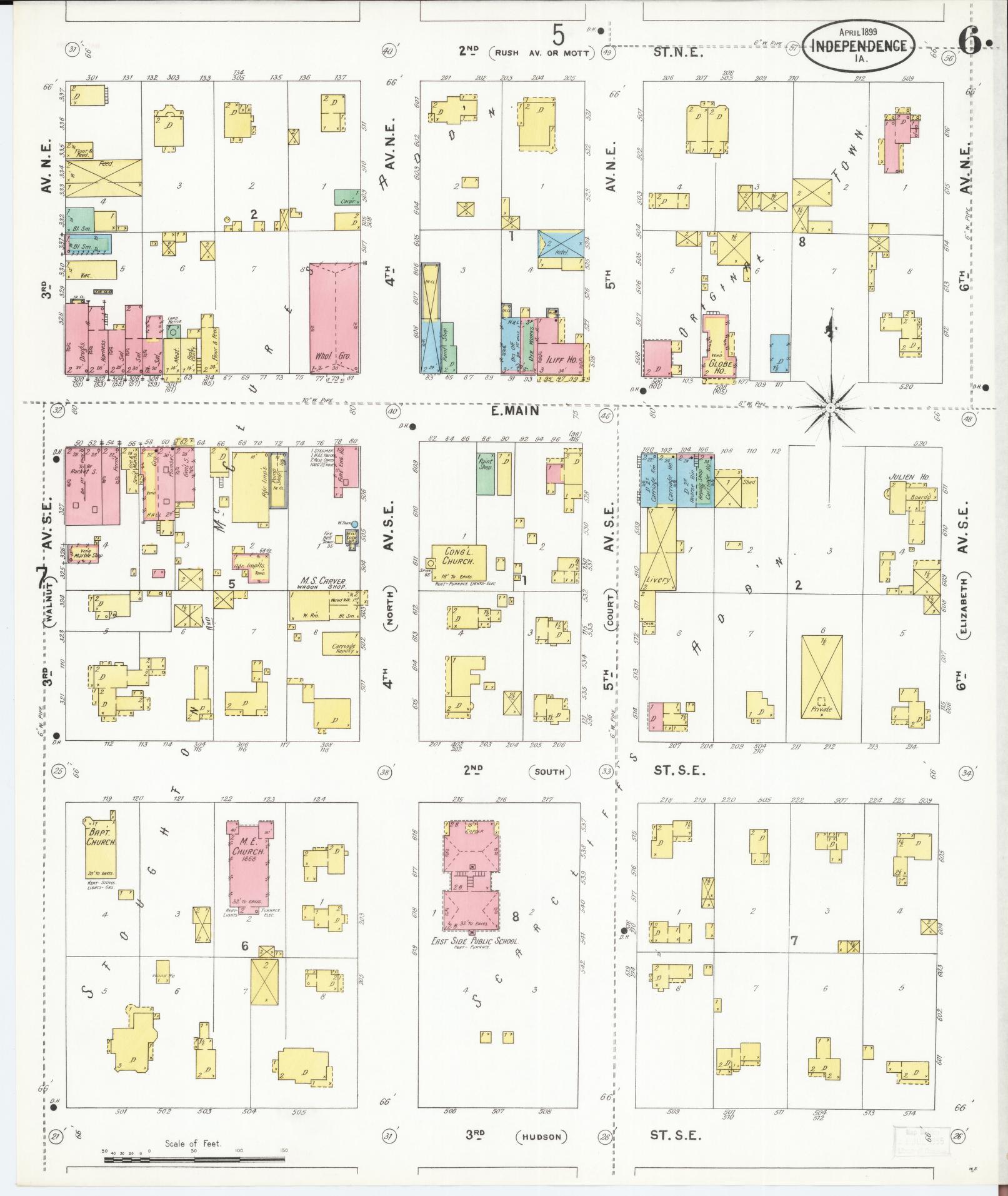 Sanborn Fire Insurance Map from Independence, Buchanan County, Iowa (1899), Sheet #0006 - Historic Sanborn Fire Insurance Map Print, vintage old map wall art