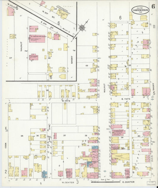 Sanborn Fire Insurance Map from Lawrenceburg, Dearborn County, Indiana (1910), Sheet #0006 - Historic Sanborn Fire Insurance Map Print, vintage old map wall art, antique decor, genealogy gift, Indiana Indiana map