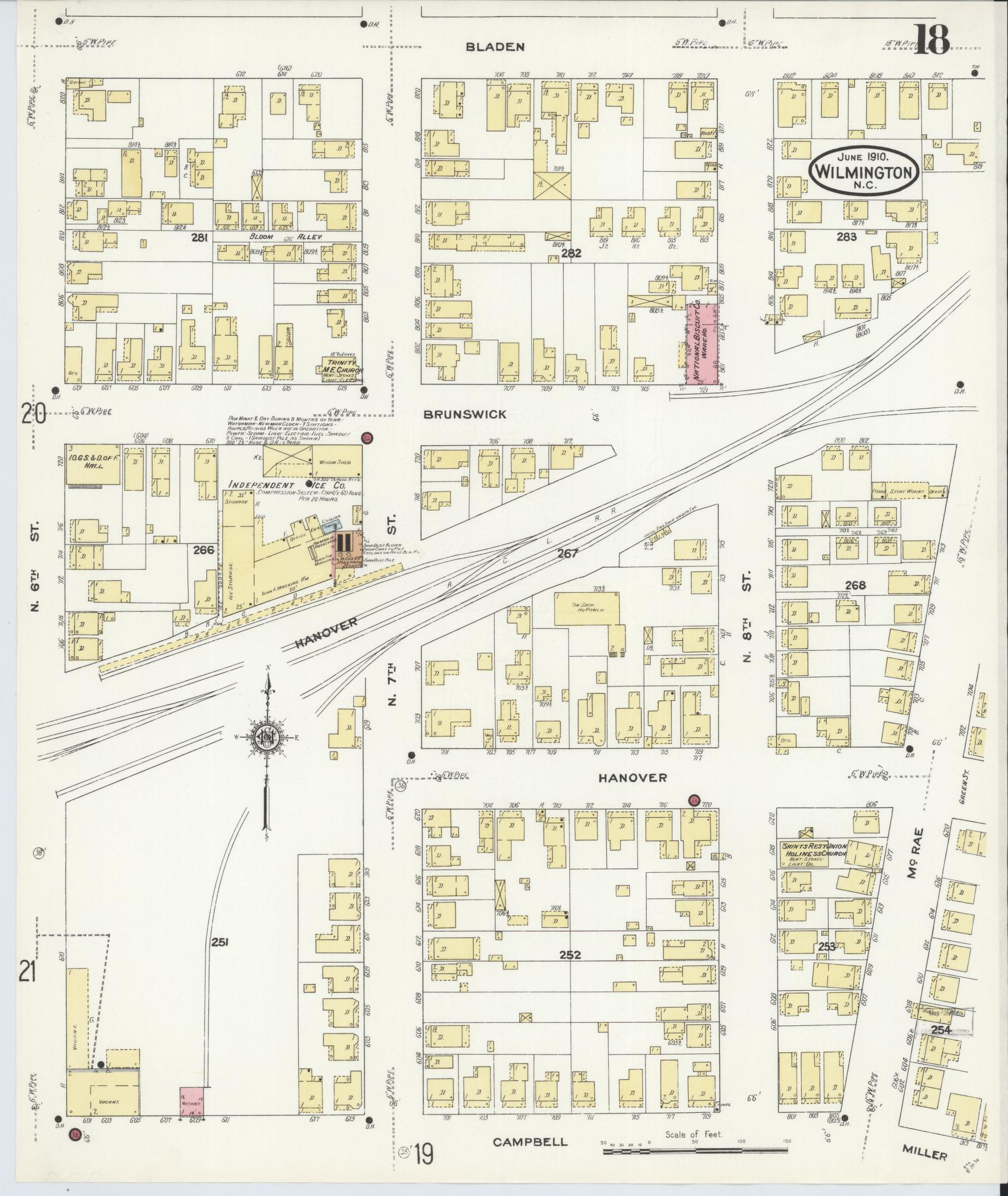 Sanborn Fire Insurance Map from Wilmington, New Hanover County, North Carolina (1910), Sheet #0018 - Complete Map Set gallery image, historic Sanborn map, vintage wall art, North Carolina North Carolina