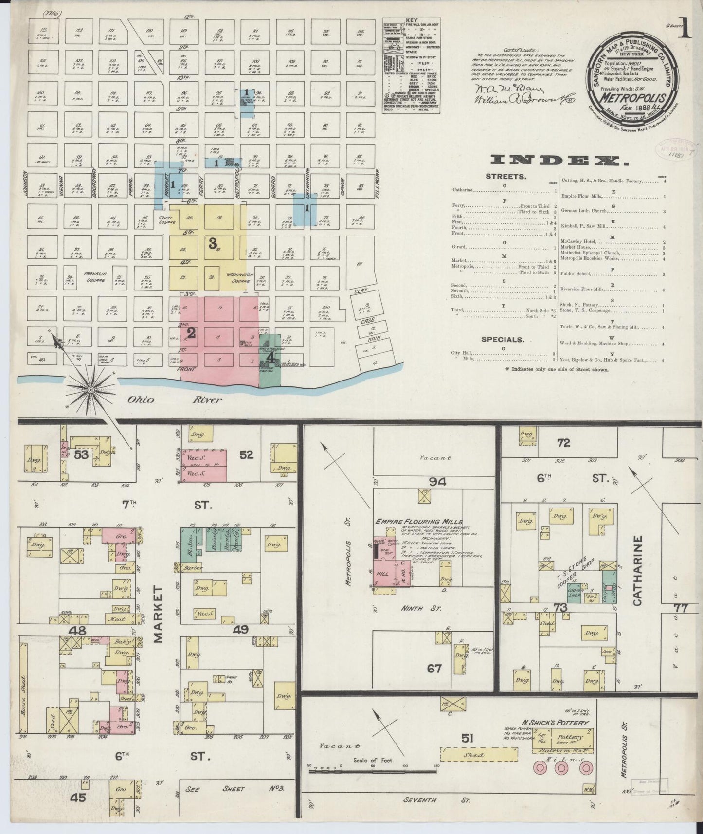 Sanborn Fire Insurance Map from Metropolis, Massac County, Illinois (1888), Sheet #0001 - Historic Sanborn Fire Insurance Map Print, vintage old map wall art, antique decor, genealogy gift, Illinois Illinois map