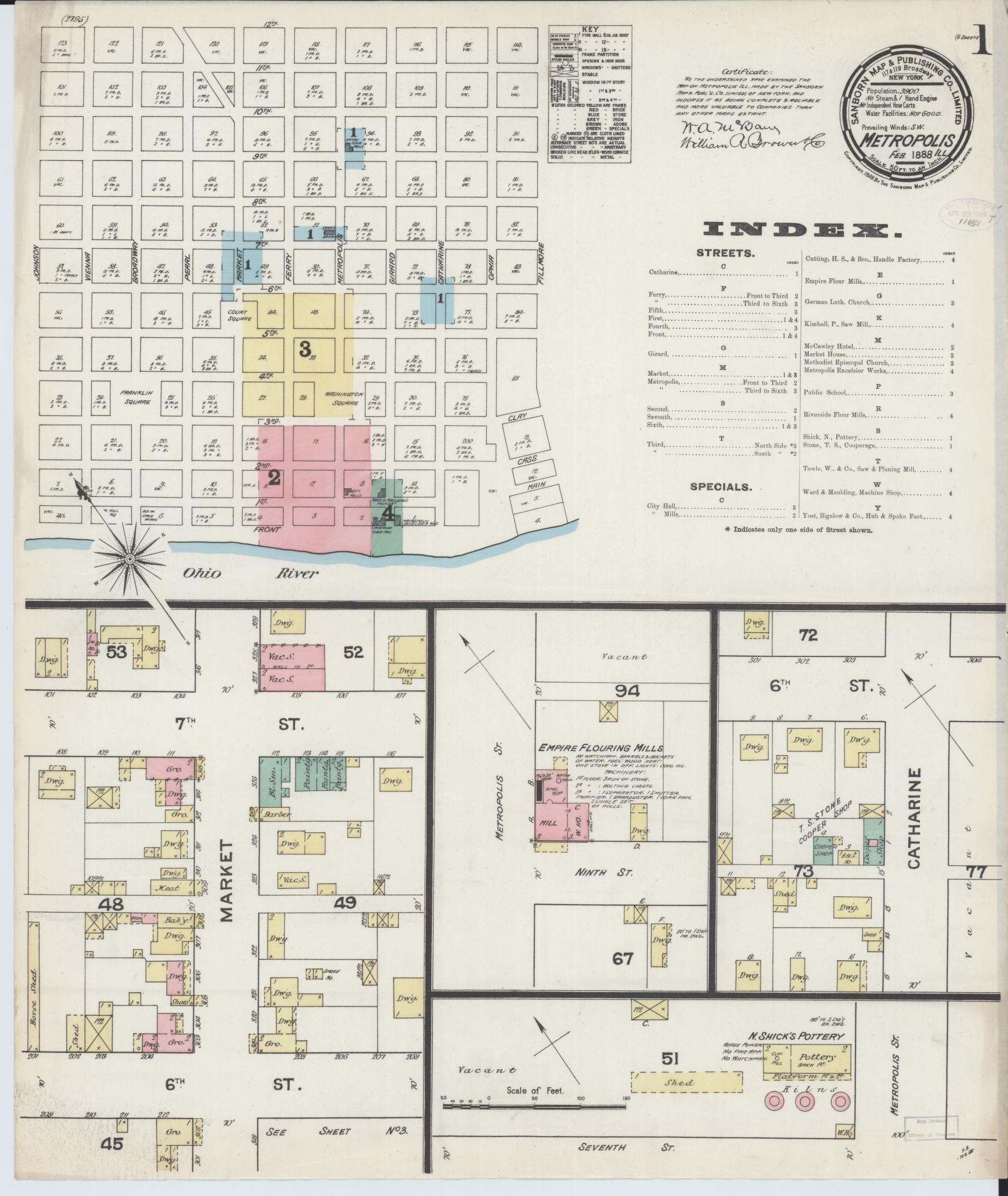 Sanborn Fire Insurance Map from Metropolis, Massac County, Illinois (1888), Sheet #0001 - Historic Sanborn Fire Insurance Map Print, vintage old map wall art, antique decor, genealogy gift, Illinois Illinois map