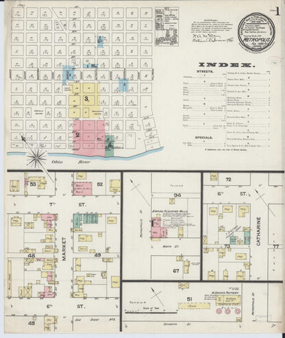 Sanborn Fire Insurance Map from Metropolis, Massac County, Illinois (1888), Sheet #0001 - Historic Sanborn Fire Insurance Map Print, vintage old map wall art, antique decor, genealogy gift, Illinois Illinois map