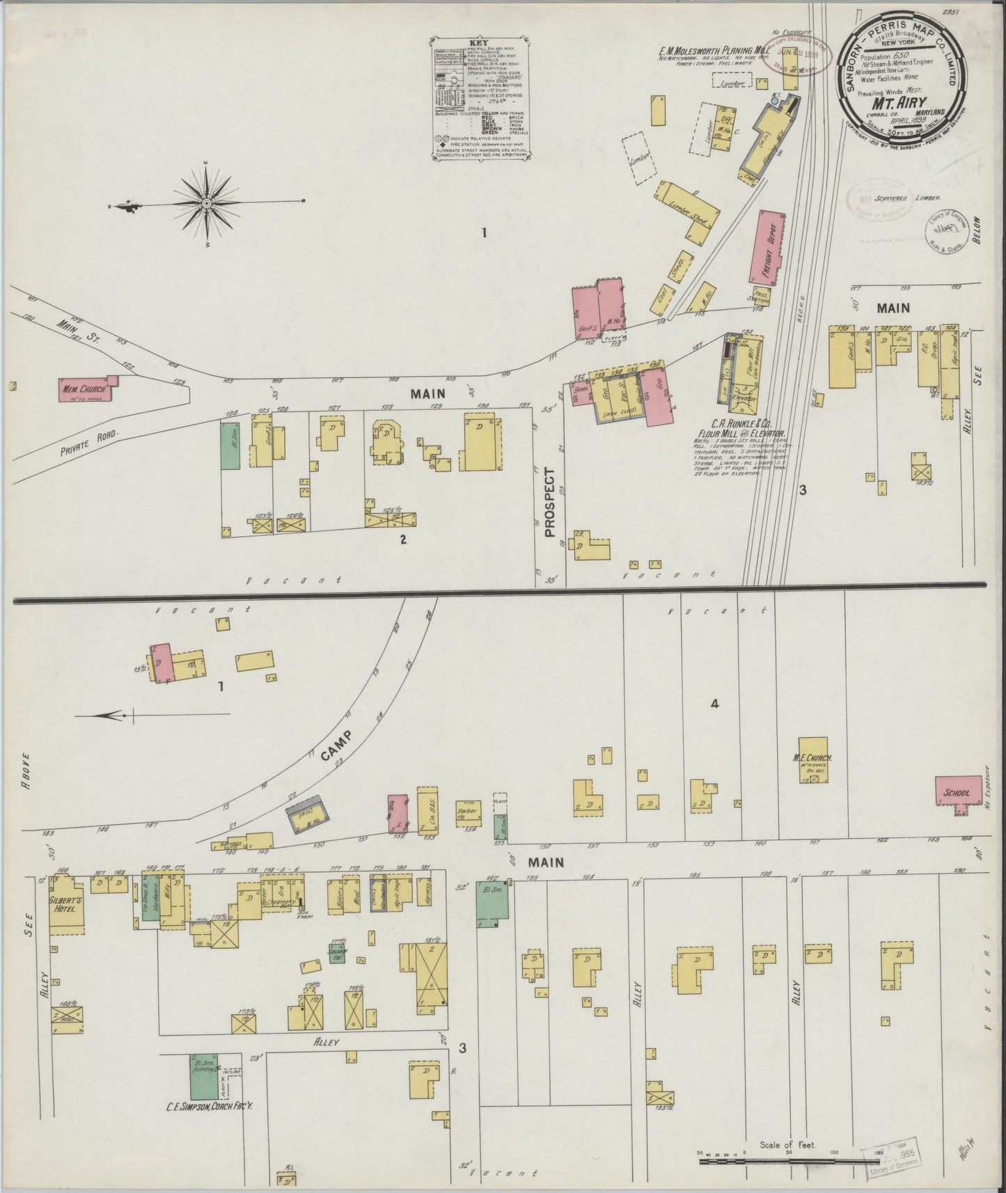 Sanborn Fire Insurance Map from Mount Airy, Carroll County, Maryland. (1899) – Historic Sanborn Fire Insurance Map Print