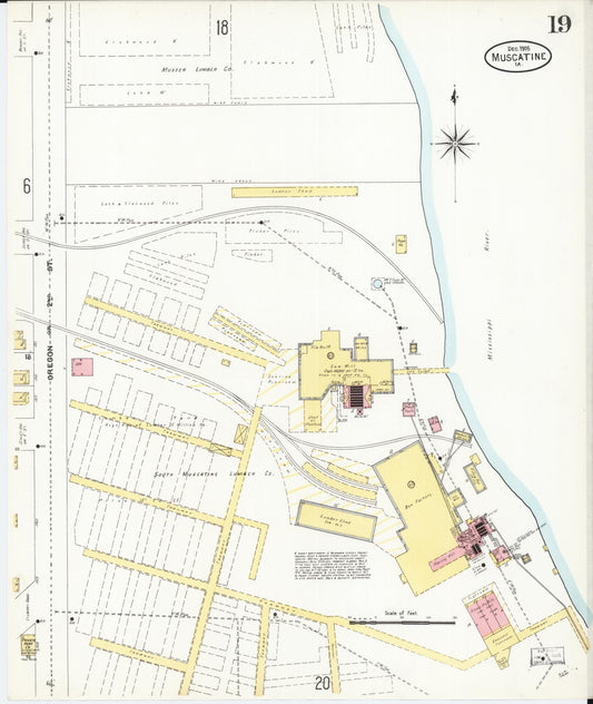 Sanborn Fire Insurance Map from Muscatine, Muscatine County, Iowa (1905), Sheet #0019 - Historic Sanborn Fire Insurance Map Print, vintage old map wall art