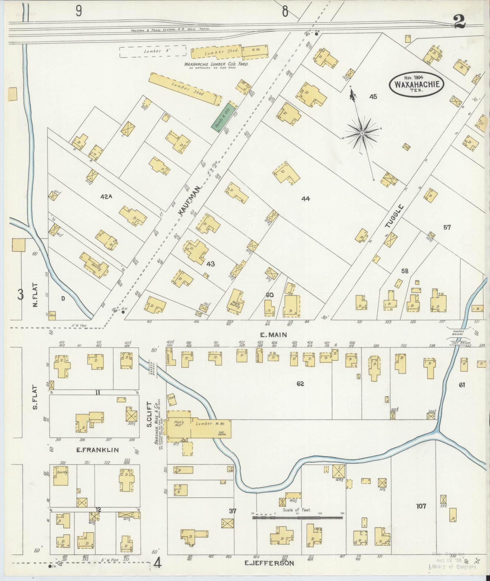 Sanborn Fire Insurance Map from Waxahachie, Ellis County, Texas (1904), Sheet #0002 - Complete Map Set gallery image, historic Sanborn map, vintage wall art, Texas Texas