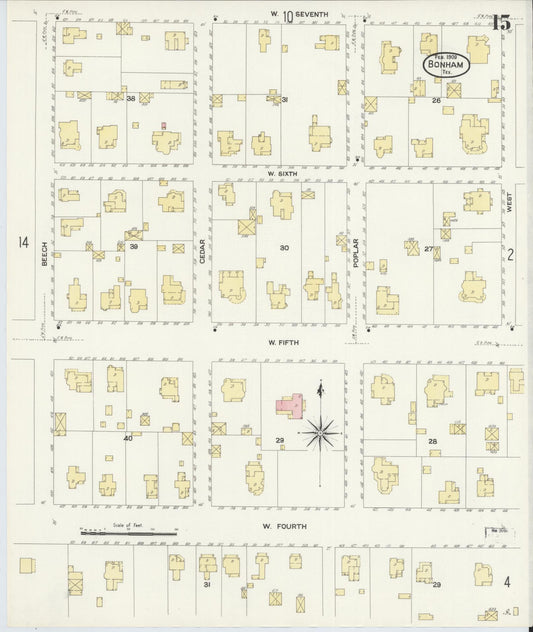 Sanborn Fire Insurance Map from Bonham, Fannin County, Texas (1909), Sheet #0015 - Historic Sanborn Fire Insurance Map Print, vintage old map wall art, antique decor, genealogy gift, Texas Texas map