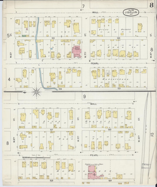 Sanborn Fire Insurance Map from Joplin, Jasper County, Missouri (1896), Sheet #0008 - Historic Sanborn Fire Insurance Map Print, vintage old map wall art, antique decor, genealogy gift, Missouri Missouri map