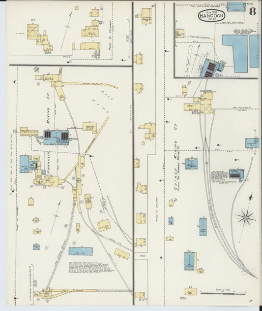 Sanborn Fire Insurance Map from Houghton, Houghton County, Michigan (1893), Sheet #0008 - Historic Sanborn Fire Insurance Map Print, vintage old map wall art, antique decor, genealogy gift, Michigan Michigan map