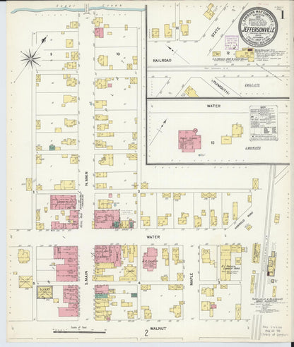 Sanborn Fire Insurance Map from Jeffersonville, Fayette County, Ohio (1907), Sheet #0001 - Historic Sanborn Fire Insurance Map Print, vintage old map wall art, antique decor, genealogy gift, Ohio Ohio map