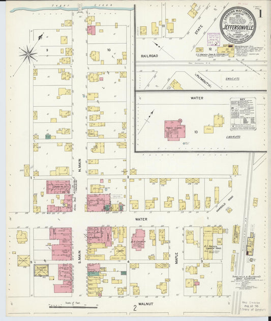Sanborn Fire Insurance Map from Jeffersonville, Fayette County, Ohio (1907), Sheet #0001 - Historic Sanborn Fire Insurance Map Print, vintage old map wall art, antique decor, genealogy gift, Ohio Ohio map