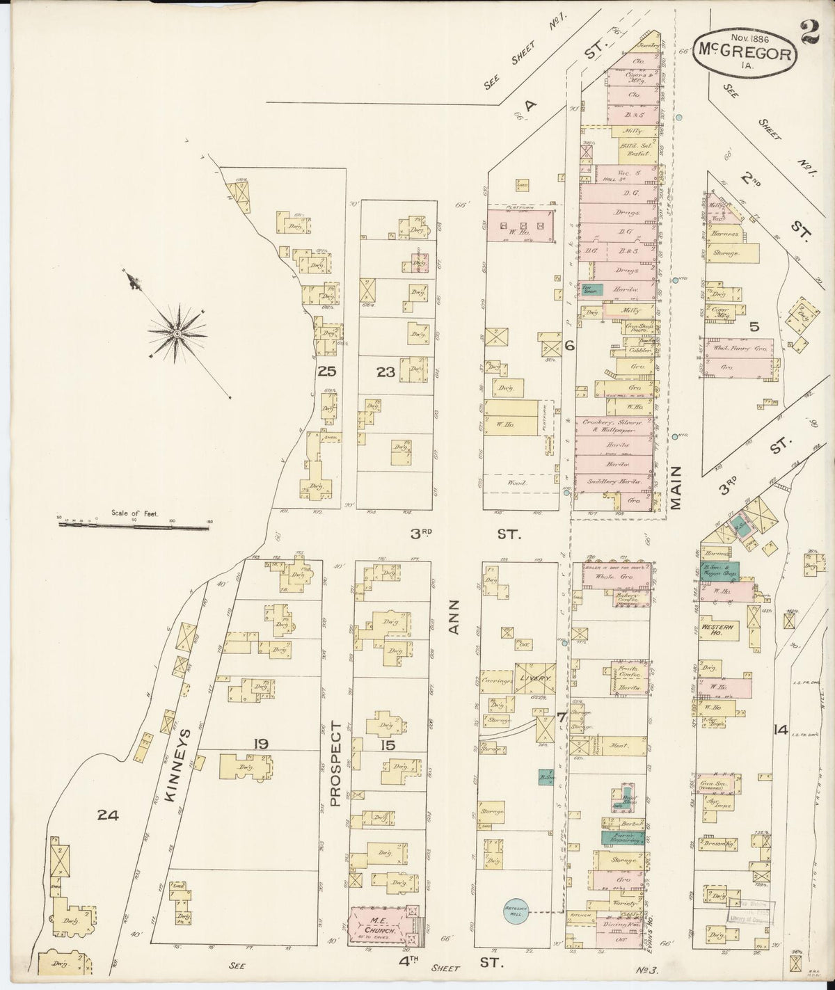 Sanborn Fire Insurance Map from McGregor, Clayton County, Iowa (1886), Sheet #0002 - Historic Sanborn Fire Insurance Map Print, vintage old map wall art