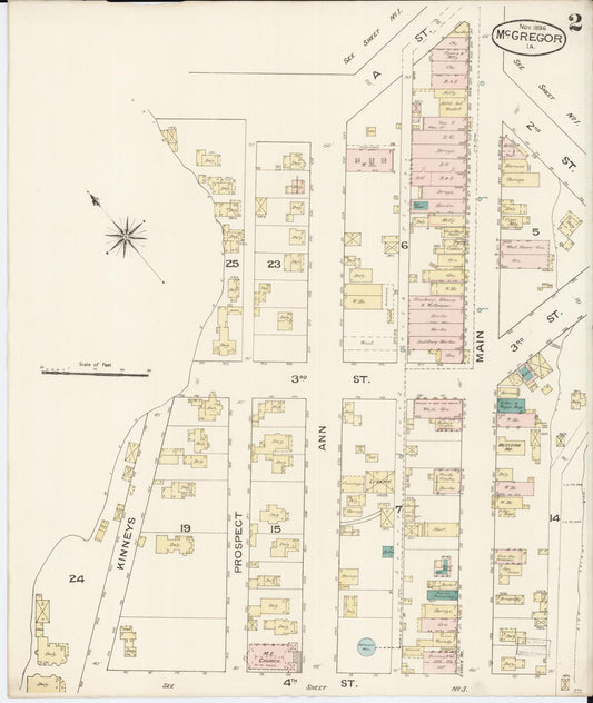 Sanborn Fire Insurance Map from McGregor, Clayton County, Iowa (1886), Sheet #0002 - Historic Sanborn Fire Insurance Map Print, vintage old map wall art