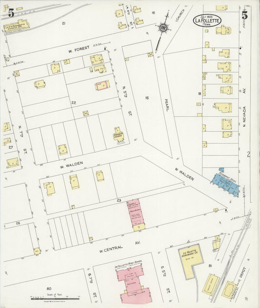 Sanborn Fire Insurance Map from La Follette, Campbell County, Tennessee (1925), Sheet #0005 - Historic Sanborn Fire Insurance Map Print, vintage old map wall art, antique decor, genealogy gift, Tennessee Tennessee map