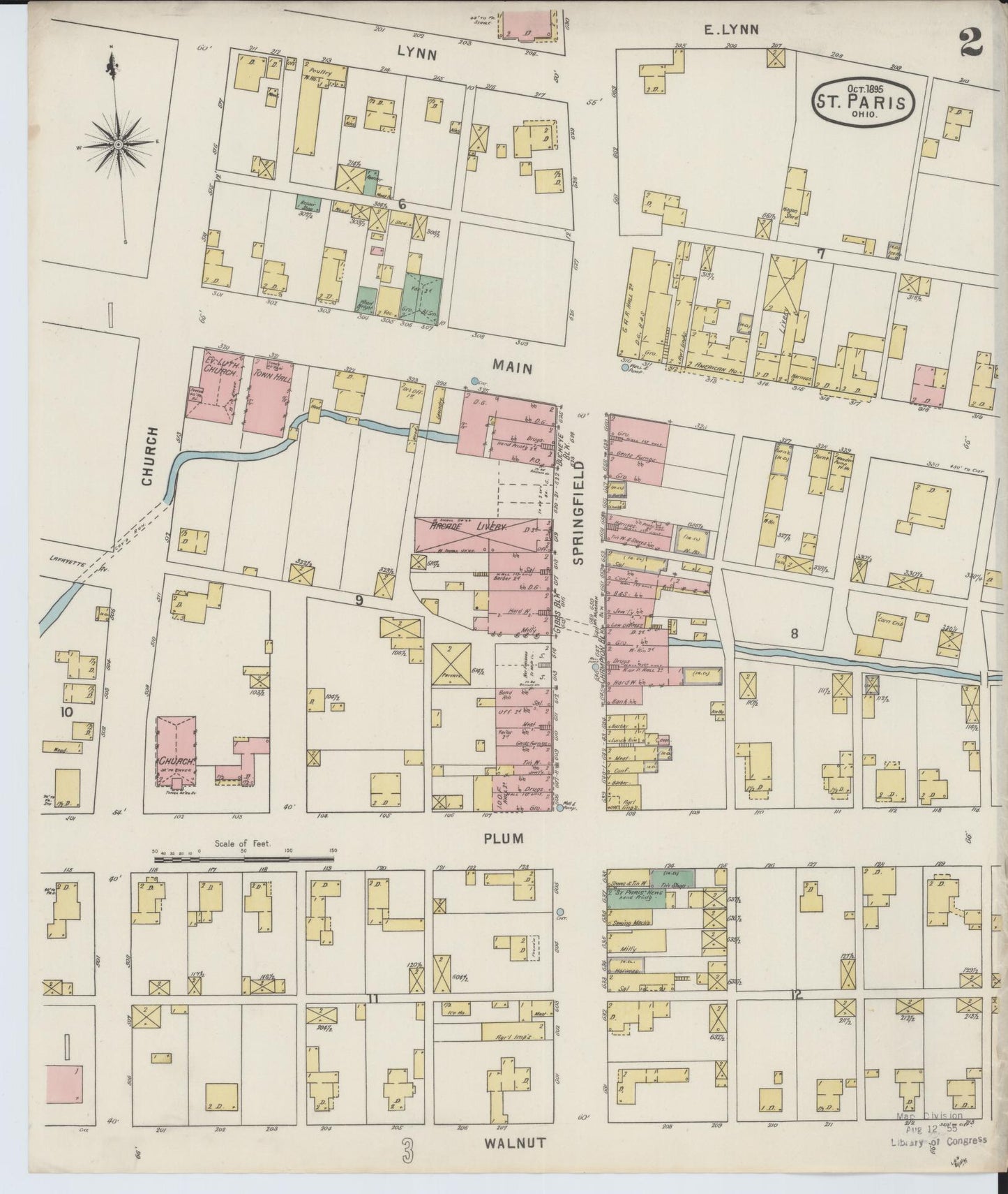 Sanborn Fire Insurance Map from Saint Paris, Champaign County, Ohio (1895), Sheet #0002 - Complete Map Set gallery image, historic Sanborn map, vintage wall art, Ohio Ohio