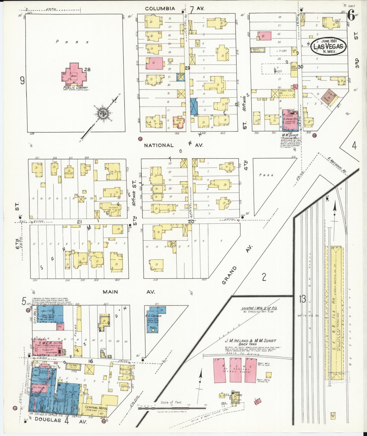 Sanborn Fire Insurance Map from Las Vegas, San Miguel County, New Mexico (1921), Sheet #0006 - Historic Sanborn Fire Insurance Map Print, vintage old map wall art, antique decor, genealogy gift, New Mexico New Mexico map