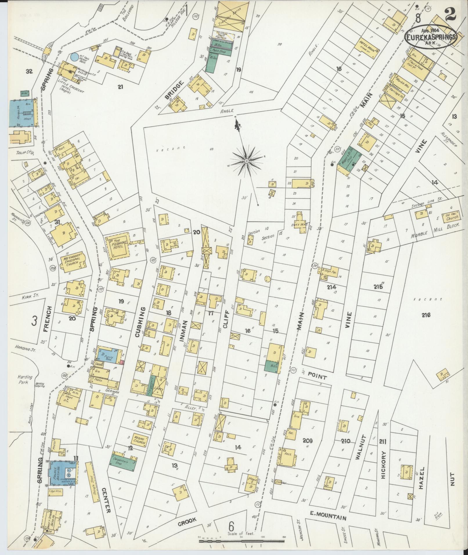 Sanborn Fire Insurance Map from Eureka Springs, Carroll County, Arkansas (1904), Sheet #0002 - Complete Map Set gallery image, historic Sanborn map, vintage wall art, Arkansas Arkansas